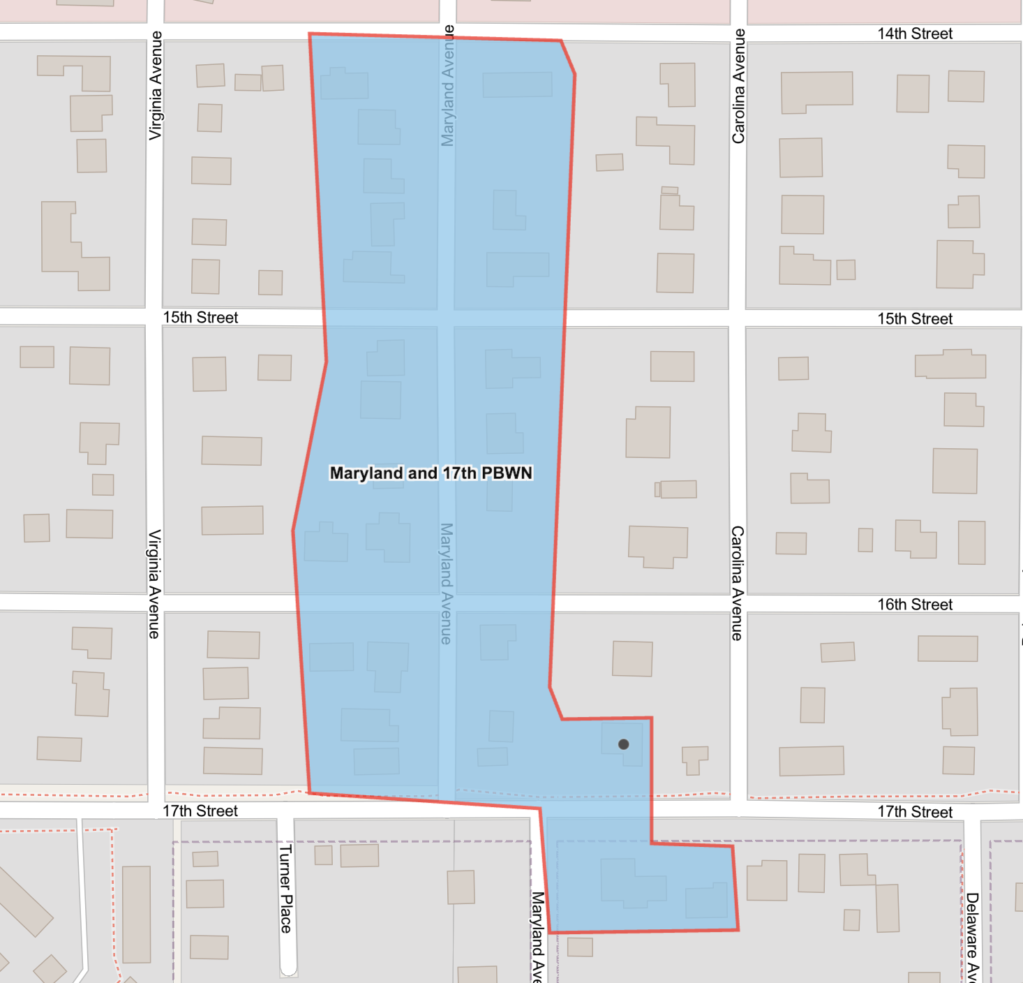 Map shows advisory area highlighted in blue on Maryland Avenue from 14th Street to 17th Street, and 411, 412 and 413 17th Street.