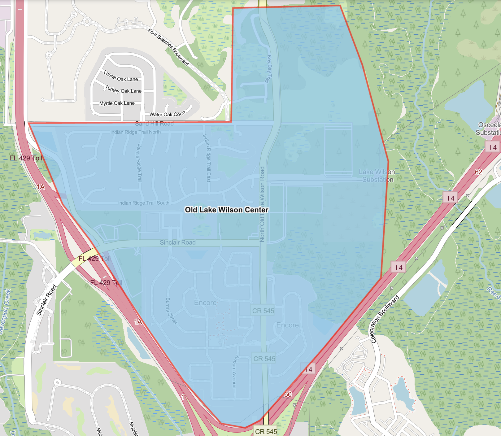 Map shows the central Old Lake Wilson Road flushing area highlighted in blue which includes the areas of Sand Hill Road and Sinclair Road. 