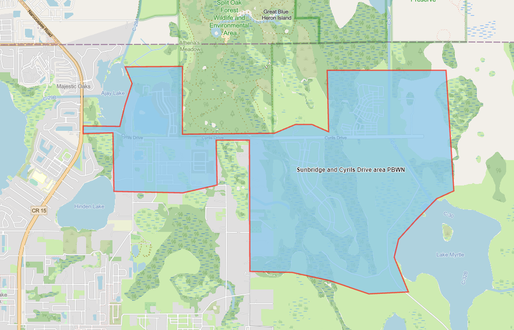 A precautionary boil water advisory is in effect for the Sunbridge and Cyrils Drive area highlighted in blue on the map. 