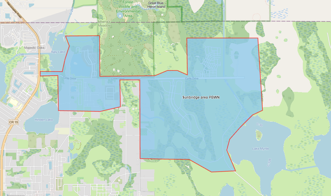 A precautionary boil water advisory is in effect for the Sunbridge area highlighted in blue on the map. 