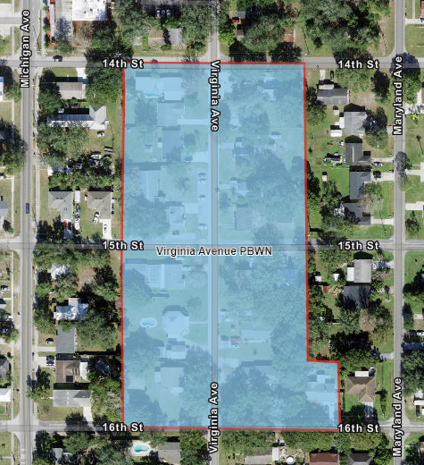 Map shows highlighted in blue the precautionary boil water advisory area for customers located in the Virginia Avenue area.