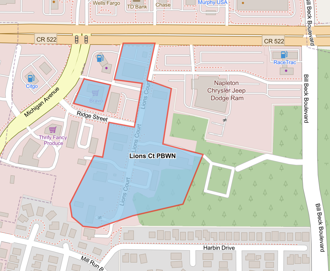 Map shows highlighted in blue the advisory area for customers in the Lions Court area that will be in effect once service is restored.