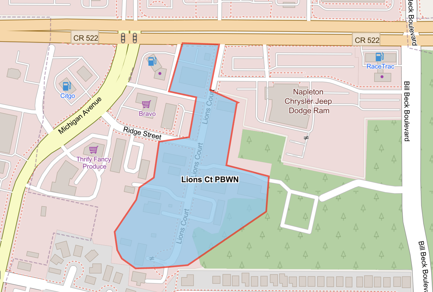 Map shows highlighted in blue the advisory area for customers in the Lions Court area that will be in effect once service is restored.