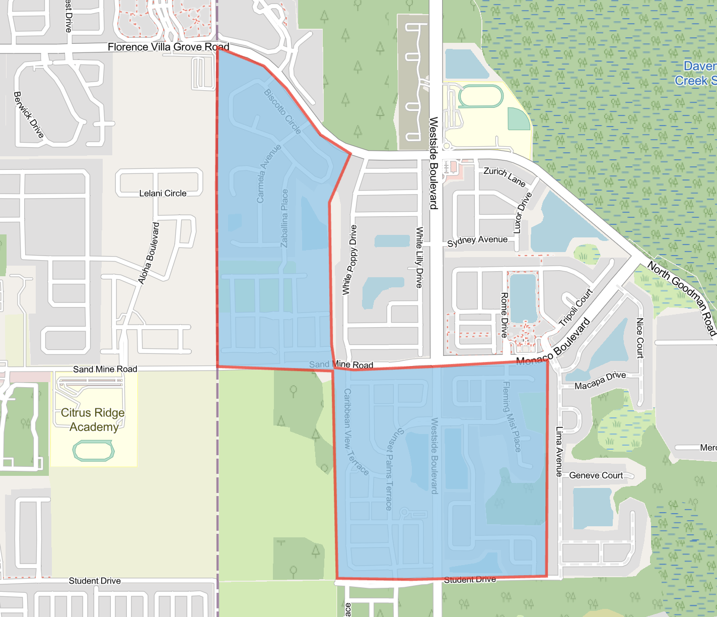 Map shows highlighted in blue the areas where the flushing activities will take place in Magnolia at Westside and Solara Resort. 