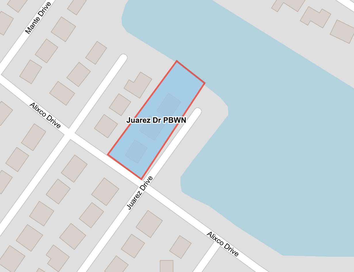 Map shows highlighted in blue the advisory area for customers at 100, 104 and 108 Juarez Drive that will be in effect once service is restored.