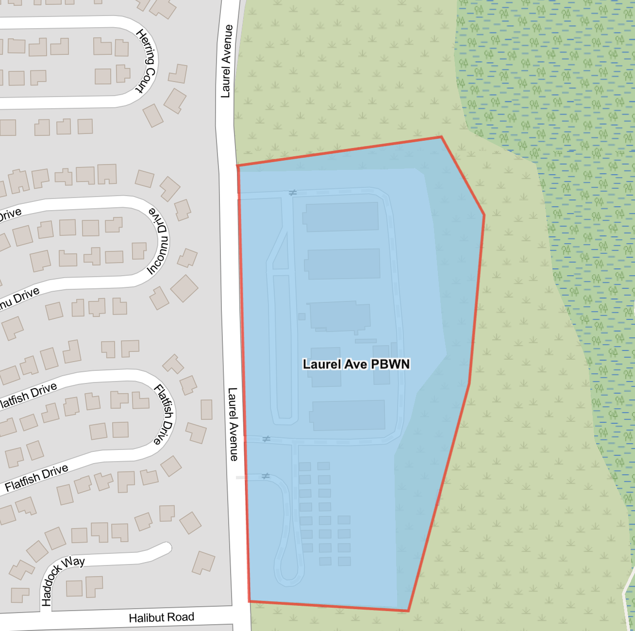 The map shows highlighted in blue the advisory area for customers located at 1851 Laurel Avenue. 