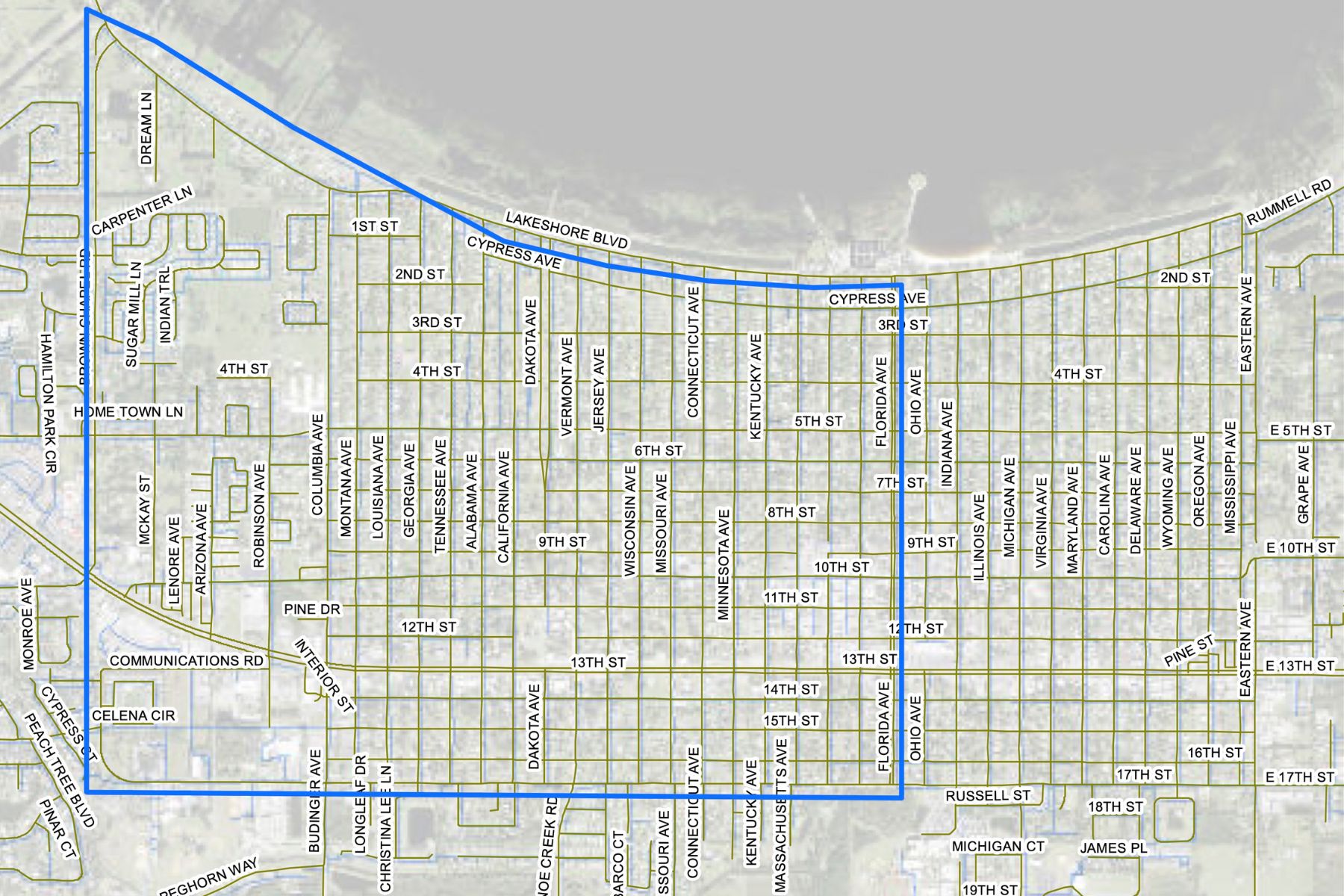 Map shows where flushing activities will occur in St. Cloud north of 17th Street and south of Lakeshore Boulevard between Florida Avenue and Brown Chapel Road. 