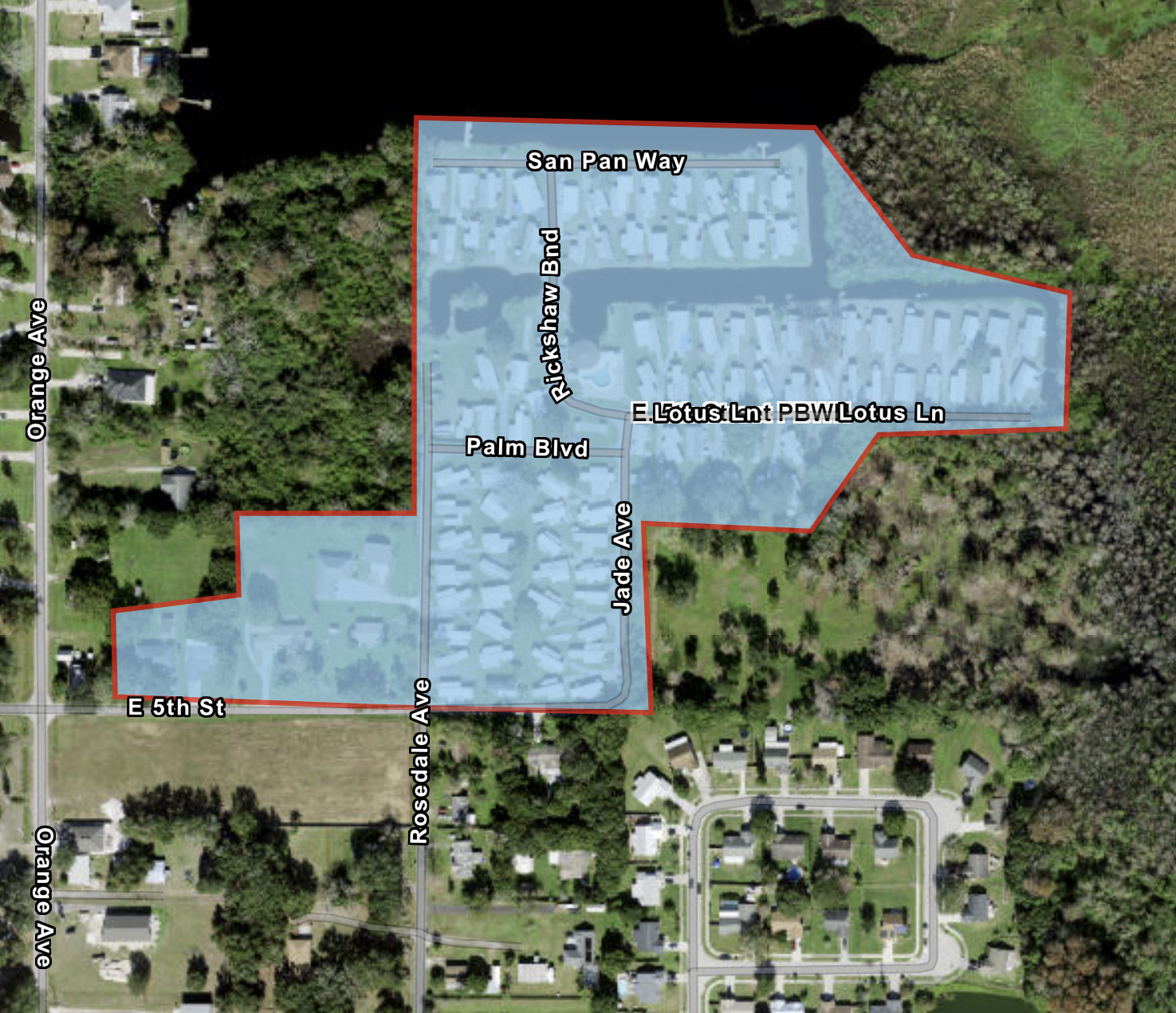 Map shows advisory area in blue for the E. 5th Street area. 