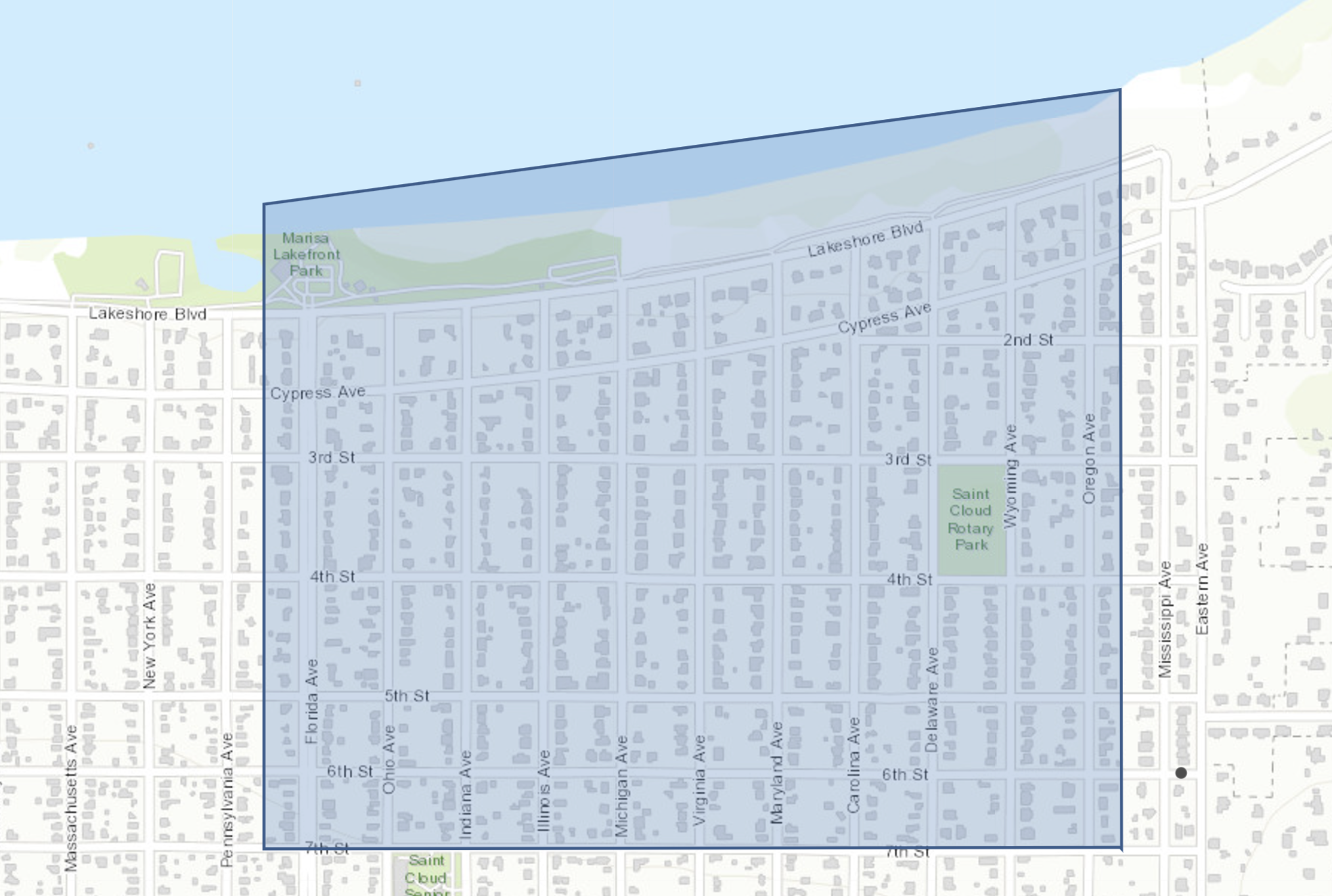 The flushing activities will take place between the areas of 7th Street and Lakeshore Boulevard and Pennsylvania Avenue and Oregon Avenue highlighted in blue on the map.