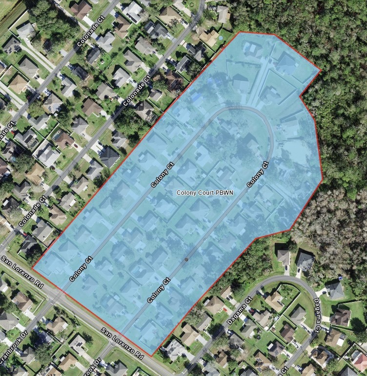 map of colony court shaded in blue indicating the area for the precautionary boil water advisory