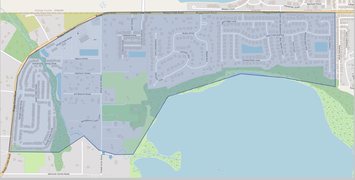 Map showing precautionary boil water area shaded in blue covering the Fells Cove area.
