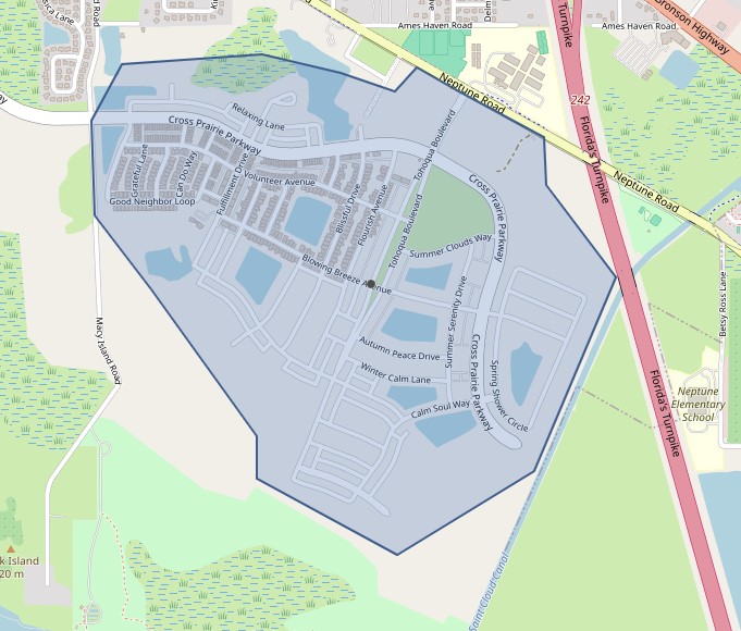 Map shows highlighted in blue customers in the advisory area in the Tohoqua community.