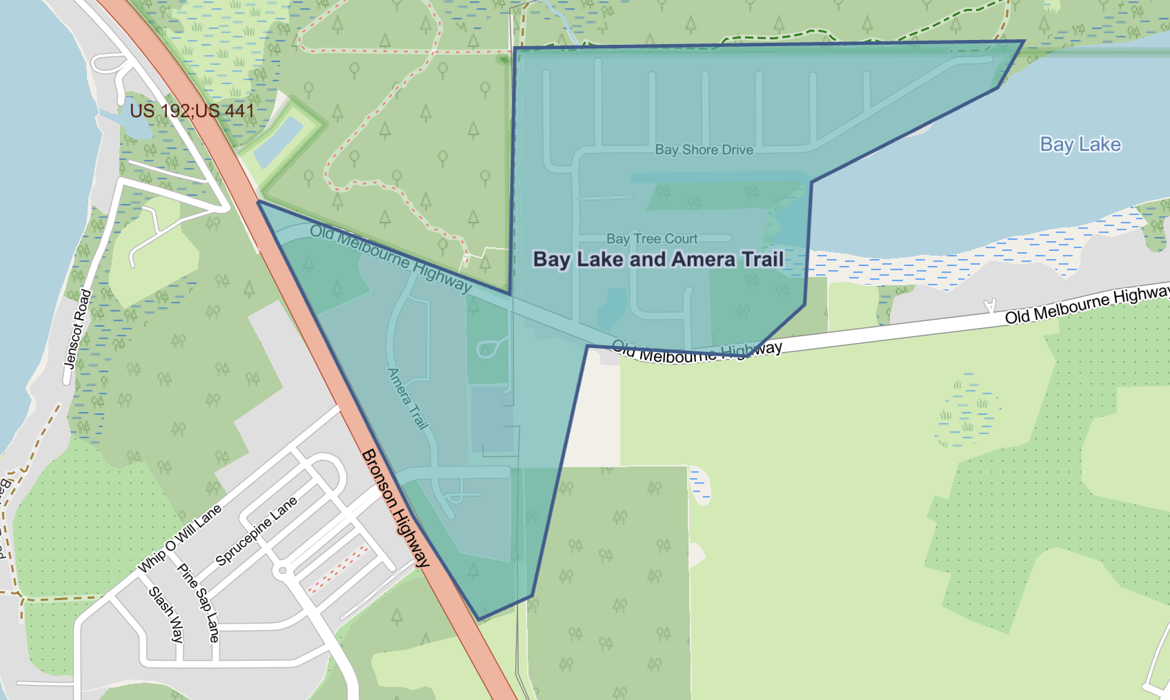 The precautionary boil water advisory remains in effect for areas east/north of 192 highlighted in blue on the map including Way Point Blvd, Amera Trail, Old Melbourne Hwy and Bay Lake Estates.