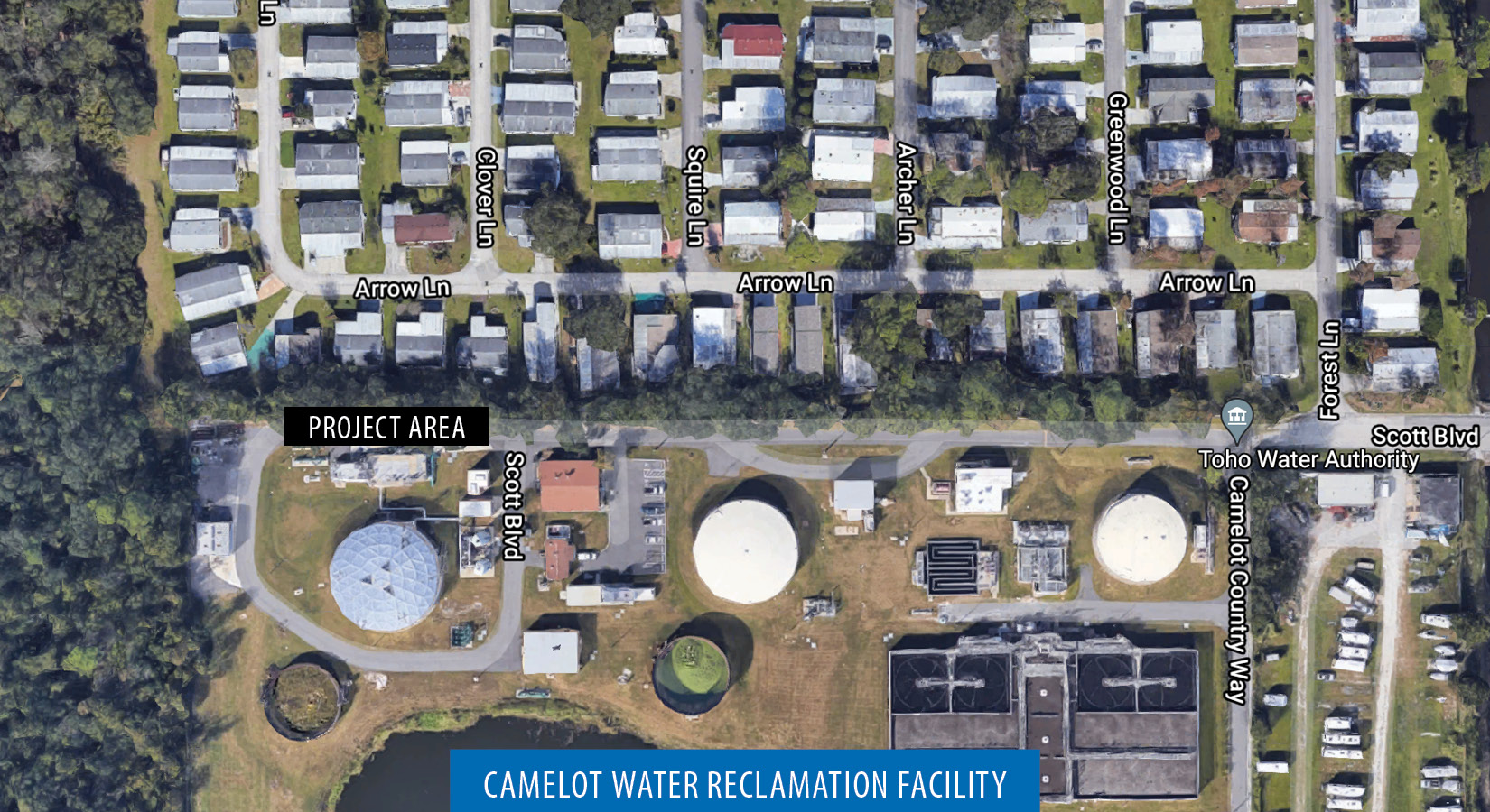 Map shows where work will take place at the Camelot facility. Residents near Arrow Lane may experience noise and odor.