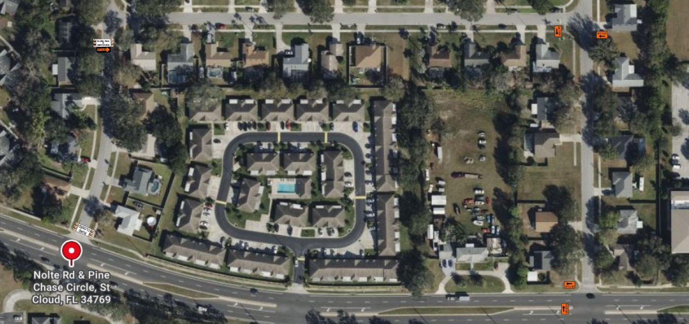 The map shows the road closure of the west entrance to Pine Chase Circle off Nolte Road. 