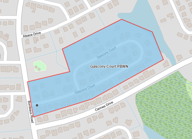 Map shows highlighted in blue precautionary boil water advisory area for customers on Gascony Court in Poinciana.