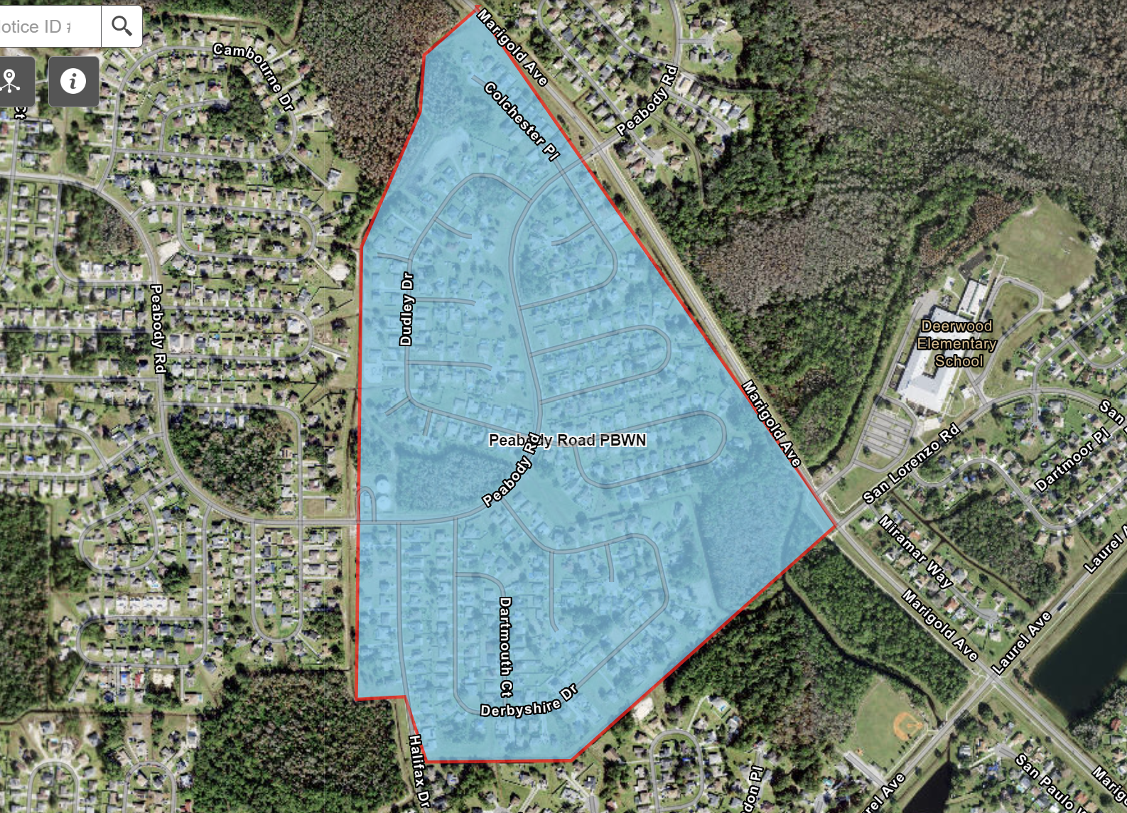 shaded blue area from peabody road to marigold, colchester place dudley drive and derbyshire drive are included in the precautionary boil water advisory area