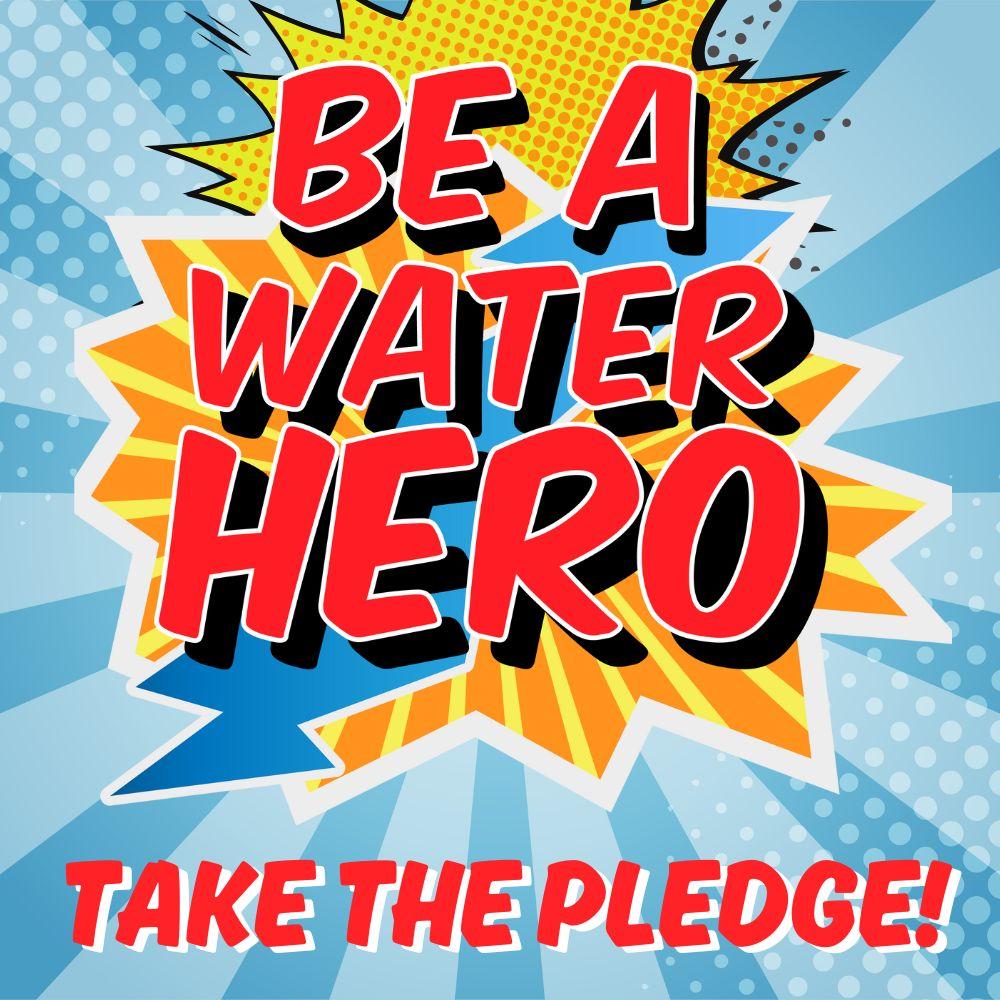 Super hero graphic promoting pledge sign up.
