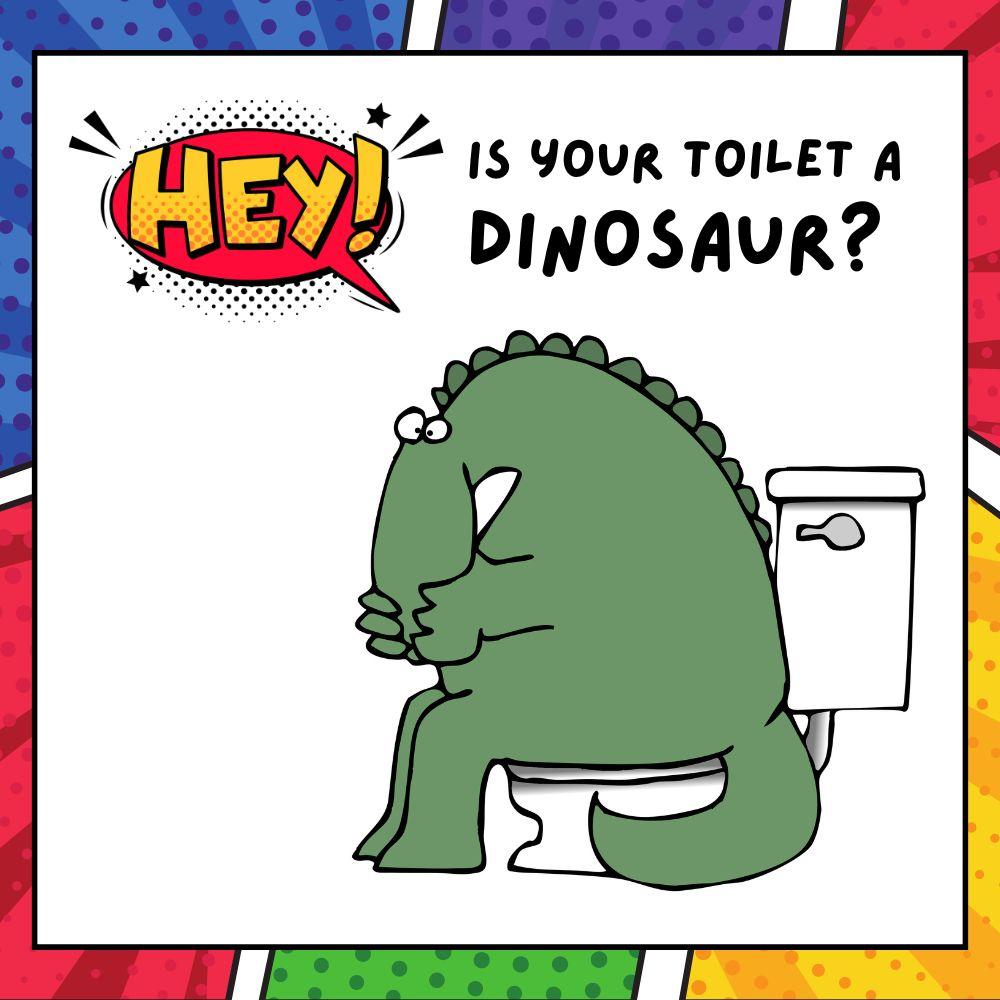 Image of a cartoon dinosaur on a toilet.