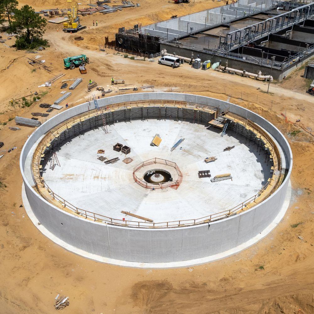 Image of a clarifier being built.