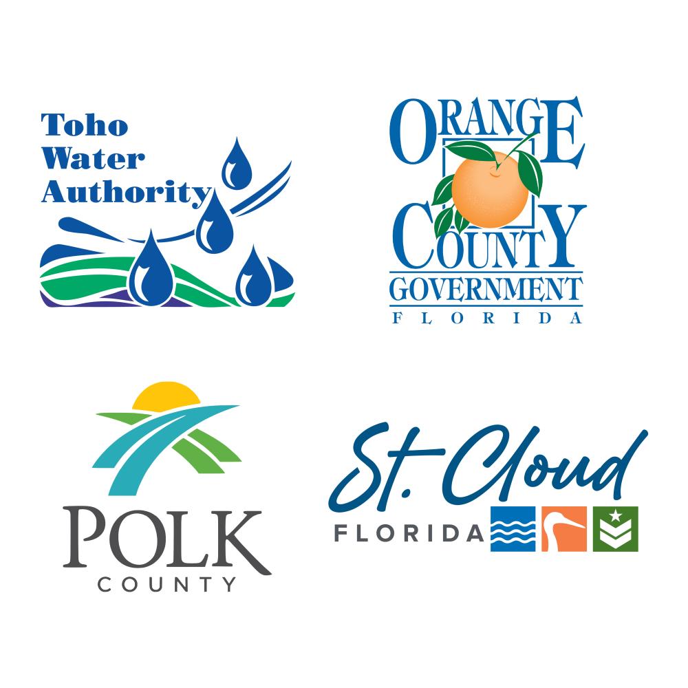 The logos of the participating entities including Toho Water Authority, Orange County, Polk County and St. Cloud. 